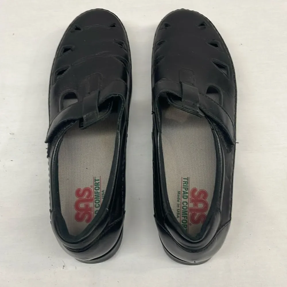 SAS Mary Janes EZ Strap Black Leather Walking Shoes